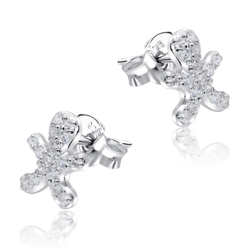 Gingerbread Man Cookie With CZ Silver Stud Earrings STS-5519